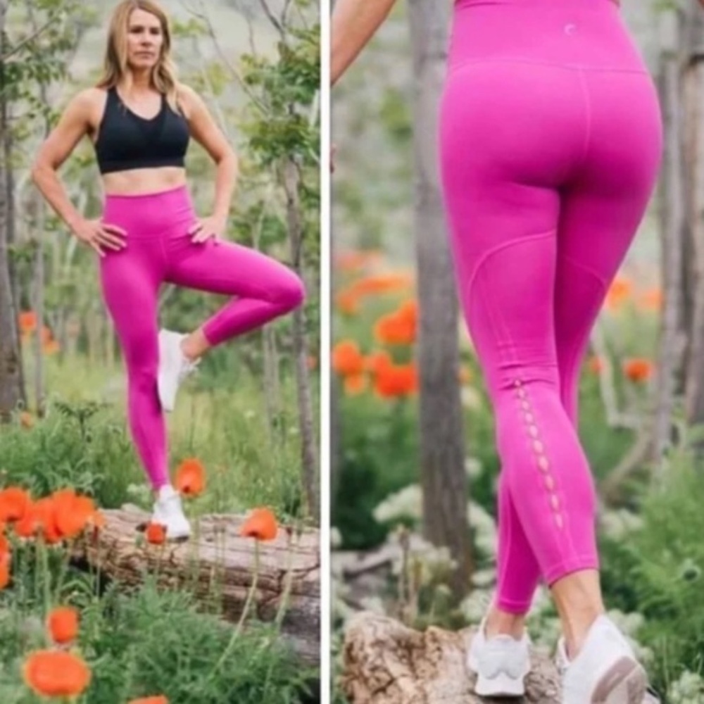 ZYIA Active Fuchsia Brilliant Ankle Cut Out High Rise Leggings SZ 8-10
